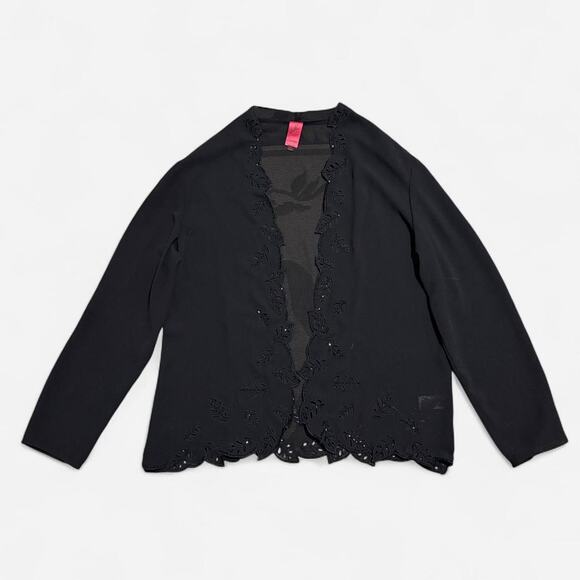 VTG Y2K G Studio Black Sheer Mesh Beaded Leaf Cut Out Long Sleeve Light Cardigan - Picture 5 of 7